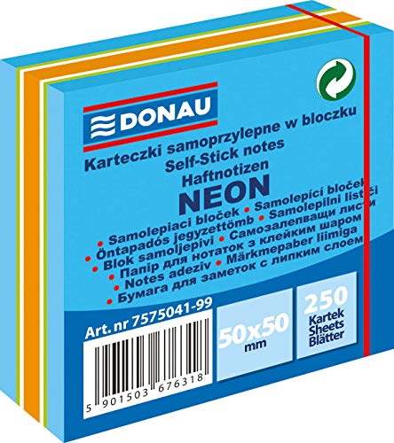 DONAU 7575041-99 Mini-Haftnotizen, 50 x 50 mm, 1x250 Blätter, Neon/Pastell, verschiedene Blautöne von DONAU