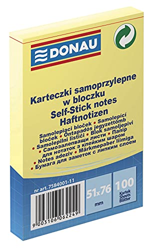 DONAU 7584001-11 Eco Würfel Haftnotizen Gelb Selbstklebende Sticky Notes 51x76mm, 1x100 Blatt für Büro Schule von DONAU