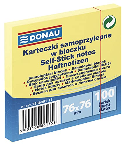 DONAU 7586001-11 Eco Würfel Haftnotizen Gelb Selbstklebende Sticky Notes 76x76mm, 1x100 Blatt für Büro Schule von DONAU