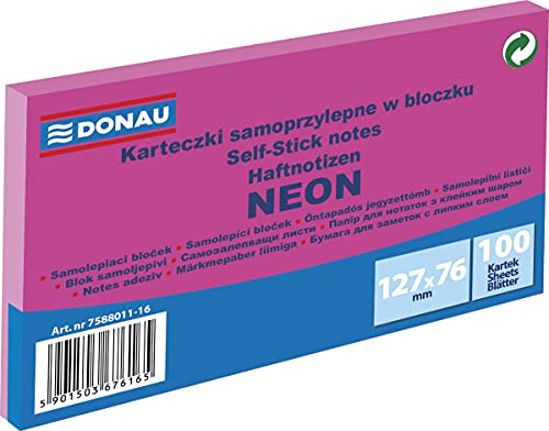 DONAU 7588011-16 Notes Würfel Haftnotizen Neon-Rosa Selbstklebende Haftnotizzettel Sticky Notes 127x76mm, 1x100 Blatt, Notizblock klebend für Büro Schule von DONAU