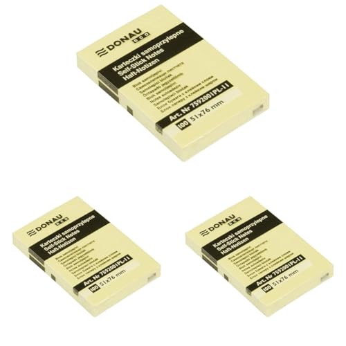 DONAU 7592001PL-11 Eco Würfel Haftnotizen Gelb Selbstklebende Sticky Notes 51X76mm, 1x100 Blatt für Büro Schule (Packung mit 3) von DONAU