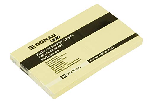 DONAU 7595001PL-11 Eco Würfel Haftnotizen Gelb Selbstklebende Sticky Notes 51x76mm, 1x100 Blatt für Büro Schule von DONAU