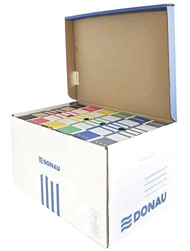 DONAU 7665301FSC-10 Verstärkte Archiv-box mit Klappdeckel aus recyceltem Karton aus dreilagiger Wellpappe - C Ablagebox Archivkarton | 5 Stück | Tragkraft bis 26 kg Farbe: Blau | FSC® Zertifiziert von DONAU