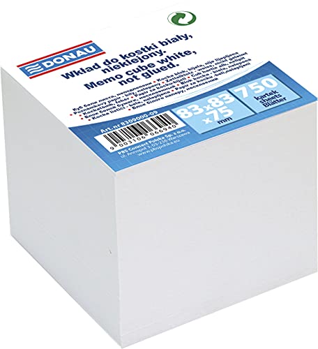 DONAU 8309000-09 Zettelklotz/Notizklotz für Zettelbox, 83 x 83 x 75 mm, weiß von DONAU