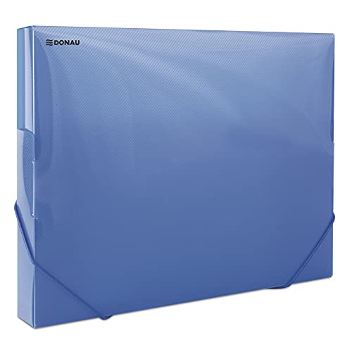 DONAU 8545002PL-10 Sammelbox Dokumentenbox Heft-Box mit Eckspanner Gummis, aus Kunststoff/PP 700μm Blau-Transparent für DIN A4| Rückenbreite 30mm| Zusammenklappbare Seitenflügel| für Büro und Schule von DONAU