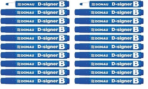 DONAU D-Signer B Tafel-Marker Whiteboard-Marker Boardmarker / 10 Stück/Blau/Rundspitze 2-4 mm/Trocknungsbeständig - bis zu 72 Stunden ohne Kappe/Nicht Toxische Tinte (Packung mit 2) von DONAU