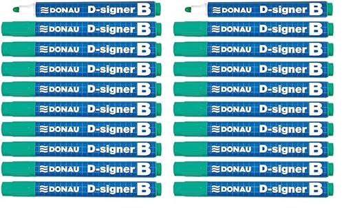 DONAU D-Signer B Tafel-Marker Whiteboard-Marker Boardmarker / 10 Stück/Grün/Rundspitze 2-4 mm/Trocknungsbeständig - bis zu 72 Stunden ohne Kappe/Nicht Toxische Tinte (Packung mit 2) von DONAU