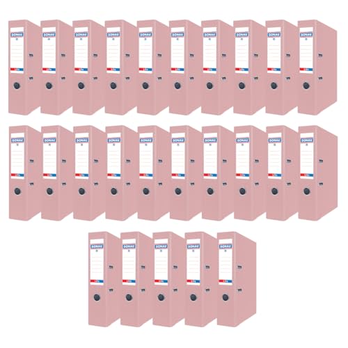 DONAU PREMIUM 25er Pack Ordner / A4/75mm - 7,5 cm/Rosa Pastell Kunststoffbezug PP/Papier/Schlitzordner Büroordner Aktenordner Metall Kantenschutz/Mit glänzender Oberfläche von DONAU