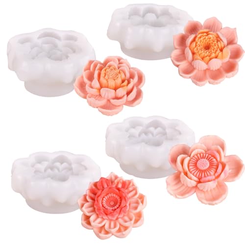 3D Silikonform Blumen, 4 Stücke Silikon Gießformen, Blume Blühen Fondantformen Kerzen Form für Kuchen Dekoration Schokolade Handgemachte Süßigkeit Herstellung von DONGKER