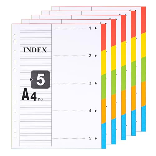 [5 Stück]Register für Ordner A4 1-5, 5 teiliges, Farbig Ordner Trennblätter aus Karton für Schule, Büro von DONGLI