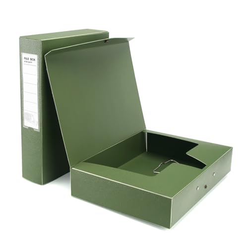 DONGLI 2 Stück A4 Archivbox,Archiv-Schachtel mit 65mm Breit Rücken,Dokumenten-Box A4 mit Metalklemme für Office,Grün von DONGLI