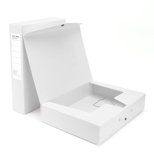 DONGLI 2 Stück A4 Archivbox,Archiv-Schachtel mit 65mm Breit Rücken,Dokumenten-Box A4 mit Metalklemme für Office,Weiß von DONGLI