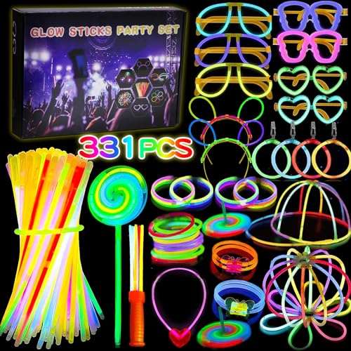 DONGQI 331 Stück Knicklichter Party Set,Neon Leuchtstäbe mit 150 Anschlüssen, Knicklicht Glow Sticks Schwarzlicht Deko für für Halloween, Weihnachten, Geburtstage, Festival, dunkle Partyzubehör von DONGQI