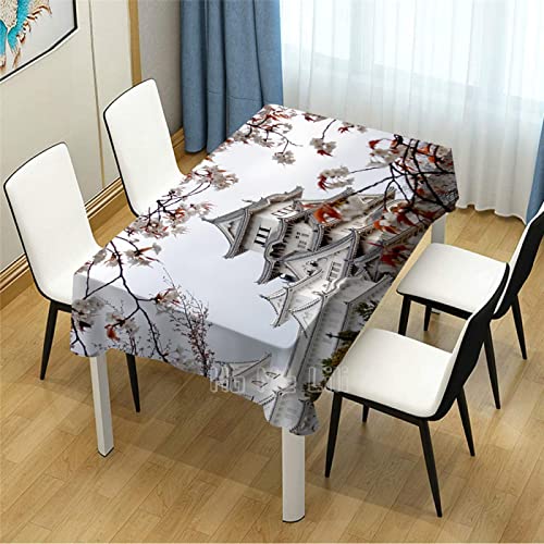 Abwaschbar Tischdecke Rechteckig Japanisch Turm Wasserabweisend Fleckschutz Polyester Tischdecken Pflegeleicht, Dekorative Tischdecke Outdoor für Esstisch Partys Camping, 220x120 cm von DONGSHAN