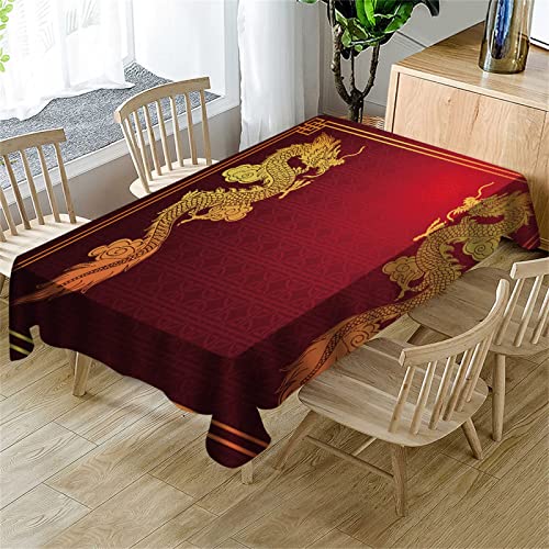 DONGSHAN Chinesischer Drache Abwaschbar Tischdecke Rechteckig Wasserabweisend Fleckschutz Polyester Tischdecken Pflegeleicht, Dekorative Tischdecke Outdoor für Esstisch Partys Camping, 140x240cm von DONGSHAN