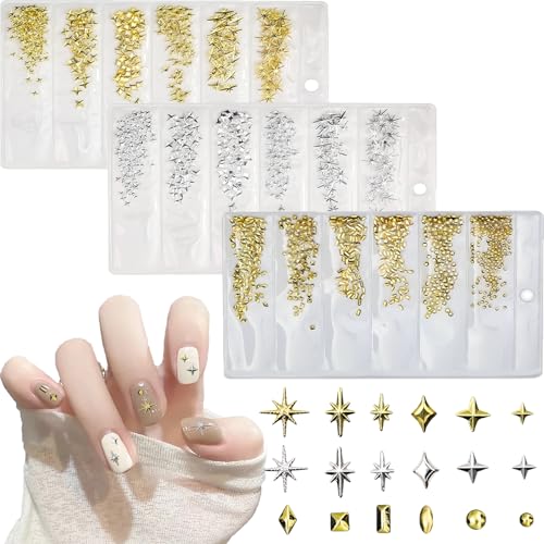 Nail Charms Gold Y2K, 900 Stück Nail Art Charms, Charms Nägel, Star Nail Design Nail Art Charms 3D Stars Nagel Deko Nails Charms Nägel Zubehör von DONGZQAN