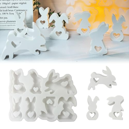 Silikonform Hase Ostern, 3D Silikonformen Gießformen Ostern Hase, Silikonform Frühling, Silikonform Osterhase, 7 Verschiedene Formen Von Osterdekorationen für Hasen(Herzförmige Kaninchenkombination) von DONGZQAN