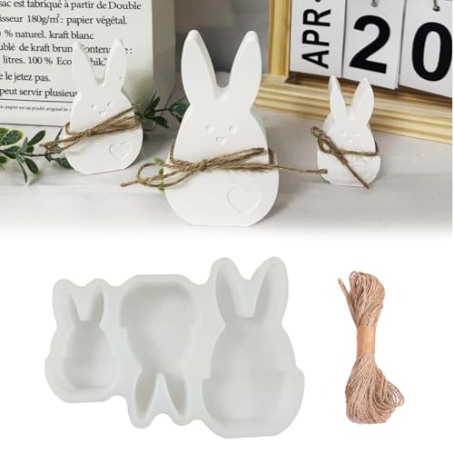 Silikonformen Ostern Hase, Silikonformen Gießformen Ostern, Diy Hasen Silikonform Ostern mit Hanfseil, Für Diy Osterdeko Handwerk (Schnur + Kaninchen) von DONGZQAN