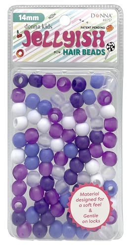 DONNA Jellyish Haarperlen, Gummi-Haarperlen, Haarperlen, Violett, gemischt, Gummi-Haarperlen, Squishy-Perlen für Zöpfe, Squishy-Perlen zum Drehen, 14 mm Gummiperlen von DONNA