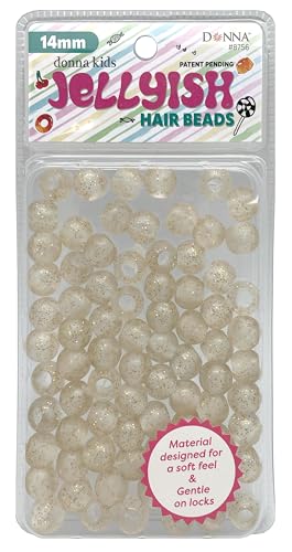 DONNA Jellyish Haarperlen, Gummi-Haarperlen, goldfarben, Glitzer, Gummi-Haarperlen, Squishy-Perlen für Zöpfe, Squishy-Perlen zum Drehen, 14 mm Gummiperlen von DONNA