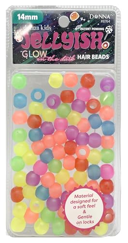 DONNA Jellyish Haarperlen, Gummi-Haarperlen, leuchten im Dunkeln, Haarperlen, sortiert, Gummi-Haarperlen, Squishy-Perlen für Zöpfe, Squishy-Perlen zum Drehen, 14 mm Gummiperlen von DONNA