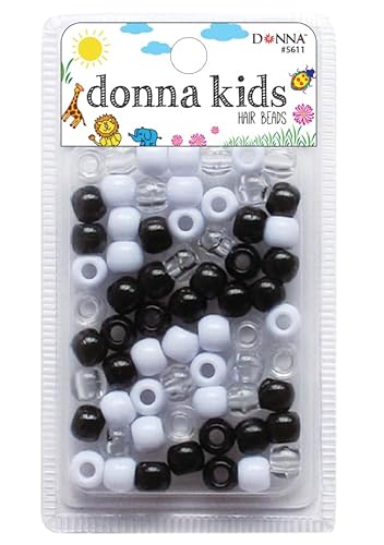 DONNA Mittelgroße Kunststoff-Haarperlen, DIY-Haarflechtperlen, Kunststoffperlen für Zöpfe, 1 x schnelle Perlen für Kinderhaarzöpfe, 1 x Farbe BLK/WHT/CLR von DONNA