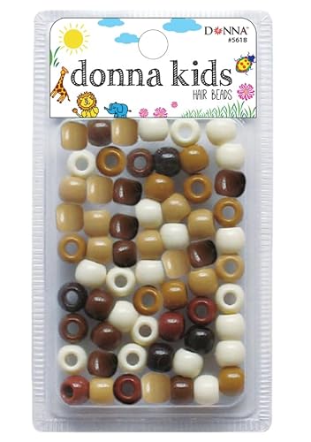 DONNA Mittelgroße Kunststoff-Haarperlen, DIY-Haarflechtperlen, Kunststoffperlen für Zöpfe, 1 x schnelle Perlen für Kinderhaarzöpfe, 1 x braune Mischfarbe von DONNA