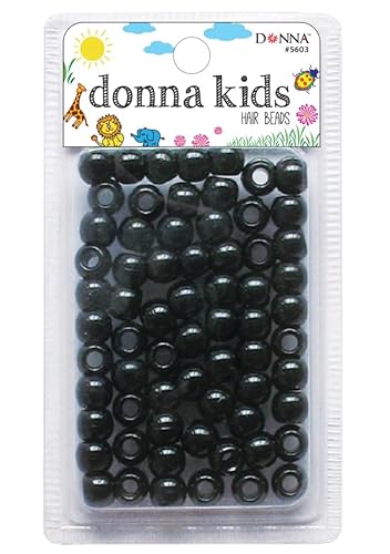 DONNA Mittelgroße Kunststoff-Haarperlen, DIY-Haarflechtperlen, Kunststoffperlen für Zöpfe, 1 x schnelle Perlen für Kinderhaarzöpfe, 1 x schwarze Farbe von DONNA