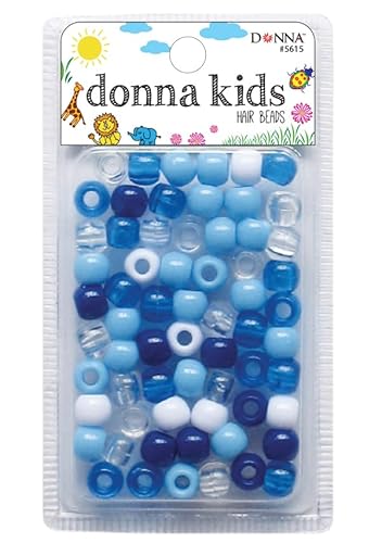 DONNA Mittelgroße Kunststoff-Haarperlen, zum Flechten von Haaren, Kunststoffperlen für Zöpfe, 1 x schnelle Perlen für Kinderhaarzöpfe, 1 x blaue Mischfarbe von DONNA