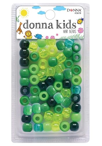 DONNA Mittelgroße Kunststoff-Haarperlen, zum Flechten von Haaren, Kunststoffperlen für Zöpfe, 1 x schnelle Perlen für Kinderhaarzöpfe, 1 x grüne Mischfarbe von DONNA