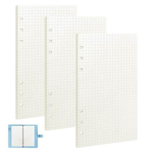 135 Blätter Ringbucheinlagen A6,A6 Nachfüllpapier,3 Pack A6 Papier Kariert Nachfüllbar,6 Löcher A6 Nachfüllbare Refill Paper,Nachfülleinlagen Loose Notizpapier für Binder Notizbuch Tagbuch Skizze von DONOONIS