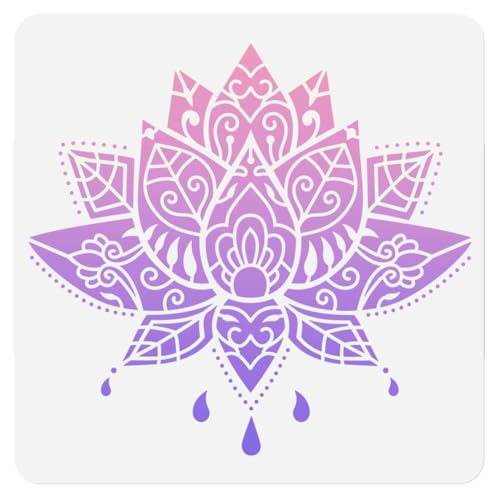 DOODLREAM Lotus Flower Mandala Wandschablone, 30 x 30 cm, wiederverwendbare Lotus-Schablonen zum Malen auf Holz, Wand, Boden, Stoff, Möbel, Lotus, DIY, Heimdekoration, Bastelschablone von DOODLREAM