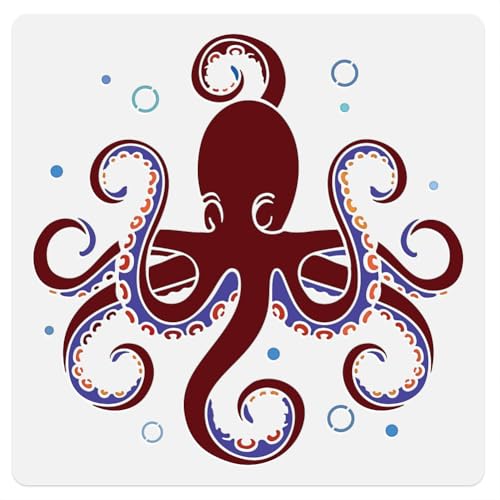 Doodlream Octopus Sea Wall Schablone 30 x 30 cm, wiederverwendbare Kunststoff-Schablone zum Malen auf Holz, Wand, Boden, Fliesen, Stoff, Glas, DIY-Heimdekoration von DOODLREAM