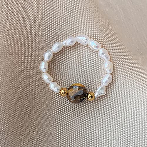 Naturstein Süßwasserperlenringe für Damen 3mm facettierte Lapislazuli-Perle mit Edelstahl-Perlenring-Set verstellbar von DOOLY