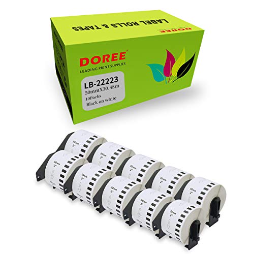 DOREE 10 × DK-22223 Endlosetiketten,Kompatibel mit Brother DK-22223 Adressetikettenrollen – 50 mm × 30,48 m,weiße Papier,für Brother P-Touch QL-500 QL-550 QL-570 QL-700 QL-800 (10 Rollen) von Doree