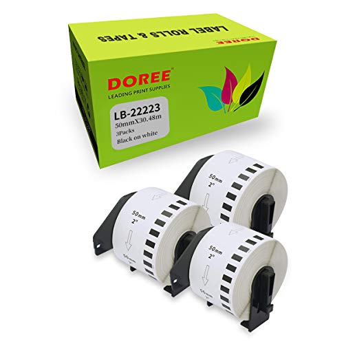 DOREE 3 x Endlosetiketten kompatibel mit Brother DK-22223,DK22223 Adressetikettenrollen, 50 mm x 30,48 m, weiße,für Brother P-Touch QL-500 QL-550 QL-570 QL-700 QL-800 von Doree