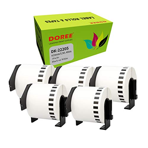 Doree DK-22205 DK22205 kompatible Etikettenrollen (kontinuierlich) für Brother P-Touch QL-500 QL-500A QL-500BS QL-500BW (5 Packungen) von Doree