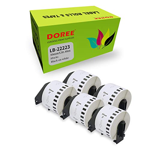 DOREE DK22223 Adressetiketten-Rollen für Brother DK-2223, 50 mm x 30,48 m, für Brother P-Touch QL-500 QL-550 QL-570 QL-700 QL-800, Weiß(5 Stück) von Doree