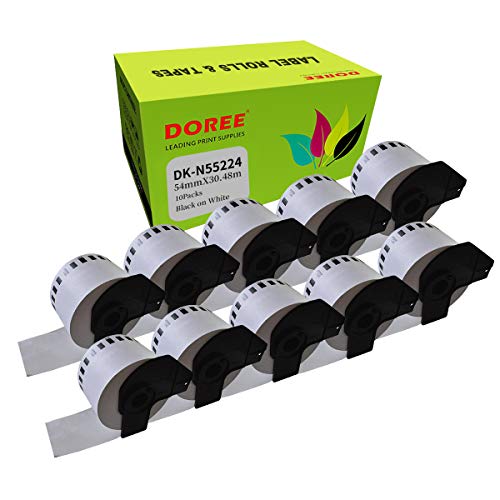 DOREE DK-N55224 DKN55224 Etikett für Brother P-Touch QL-650TD, QL-700, QL-710W, QL-720NW, QL-800 54 mm x 30,48 m, Weiß 10 Rollen von DOREE