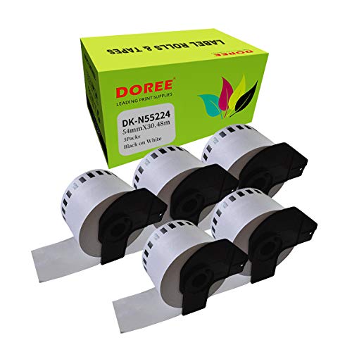 DOREE DK-N55224 DKN55224 Etiketten, 54 mm x 30,48 m, kontinuierliche Länge, nicht klebend, für Brother P-Touch QL-650TD, QL-700, QL-710W, QL-720NW, QL-800, 5 Stück von DOREE