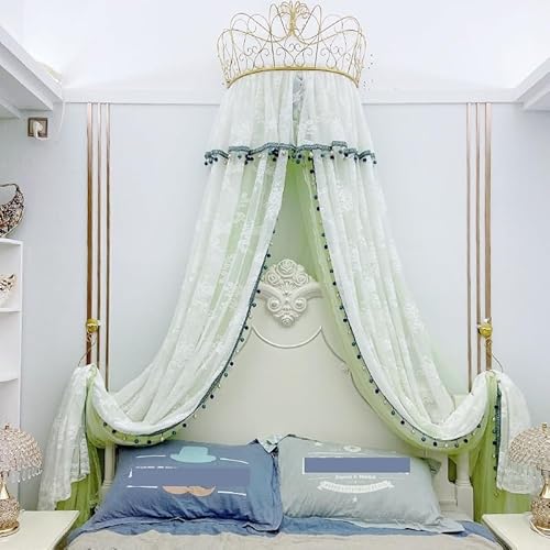 DOREVIA Betthimmelvorhänge Moskitonetz fürs Bett, einfarbig, Netzstoff, Bettvolant, Krone, for Aufhängen, Nachttischvorhang, doppellagige Netzspitzendekoration(Green,1.5m (5 feet) Bed) von DOREVIA