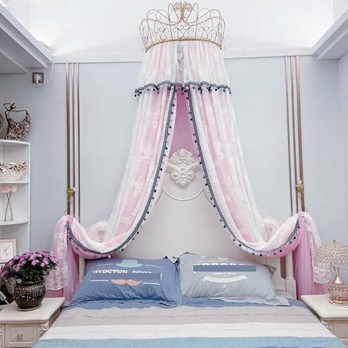 DOREVIA Betthimmelvorhänge Moskitonetz fürs Bett, einfarbig, Netzstoff, Bettvolant, Krone, for Aufhängen, Nachttischvorhang, doppellagige Netzspitzendekoration(Pink,1.35m (4.5 feet) Bed) von DOREVIA