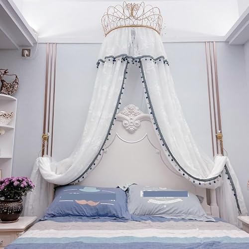 DOREVIA Betthimmelvorhänge Moskitonetz fürs Bett, einfarbig, Netzstoff, Bettvolant, Krone, for Aufhängen, Nachttischvorhang, doppellagige Netzspitzendekoration(White,1.8m (6 feet) Bed) von DOREVIA