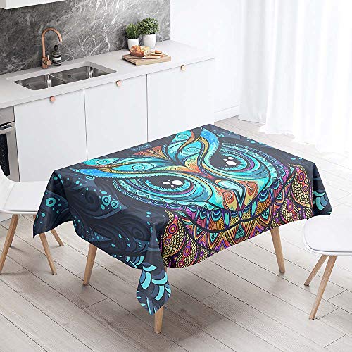 3D Tischdecke Abwaschbar, DOTBUY Wasserabweisende Tischdecke Rechteckig Abwischbare Wachstuch für Desktop Dekorative Tuch Hotel Bankett Party Garten (Blaue Eule,100x140cm) von DOTBUY-SHOP