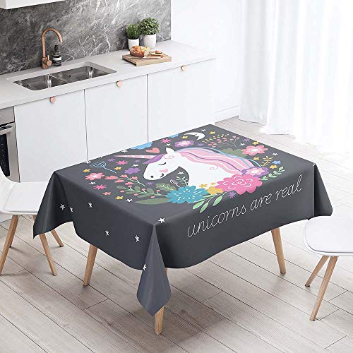 3D Tischdecke Abwaschbar, DOTBUY Wasserabweisende Tischdecke Rechteckig Abwischbare Wachstuch für Desktop Dekorative Tuch Hotel Bankett Party Garten (Einhorn,100x140cm) von DOTBUY-SHOP