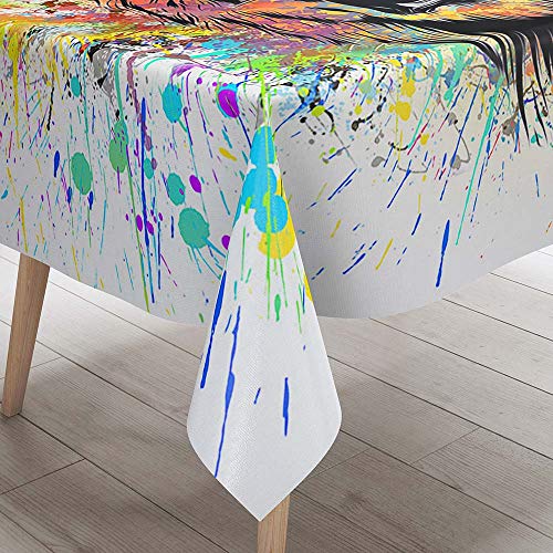 Tischdecke Abwaschbar, DOTBUY Wasserabweisende Tischdecke Rechteckig Abwischbare Wachstuch für Desktop Dekorative Tuch Hotel Bankett Party Garten (Bösartiger Tiger,100x140cm) von DOTBUY-SHOP