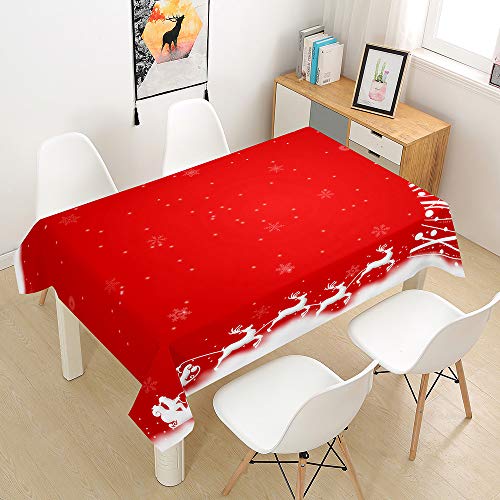 Weihnachtstischdecke Tischdecke Wasserabweisend Lotuseffekt, DOTBUY Weihnachten Tischtuch mit Lustigen Elchen Eyecatcher in Winter Weihnachten (Rote Elch Schneeflocke,100x140cm) von DOTBUY-SHOP