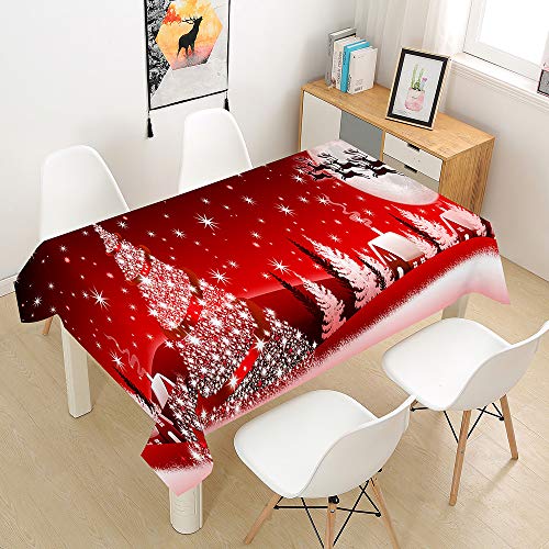 Weihnachtstischdecke Tischdecke Wasserabweisend Lotuseffekt, DOTBUY Weihnachten Tischtuch mit Lustigen Elchen Eyecatcher in Winter Weihnachten (Weißes Baumhaus,140x200cm) von DOTBUY-SHOP