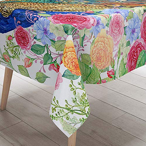 Tischdecke Abwaschbar Garten, DOTBUY Wasserabweisende Tischdecke Rechteckig Abwischbare Wachstuch Desktop Dekorative Tuch Hotel Bankett Party (Blauer Pfau,100x140cm) von DOTBUY -Shop