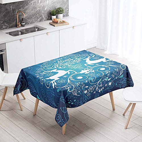 3D Tischdecke Abwaschbar, DOTBUY Wasserabweisende Tischdecke Rechteckig Abwischbare Wachstuch für Desktop Dekorative Tuch Hotel Bankett Party Garten (Blauer Elch,140x240cm) von DOTBUY-shop